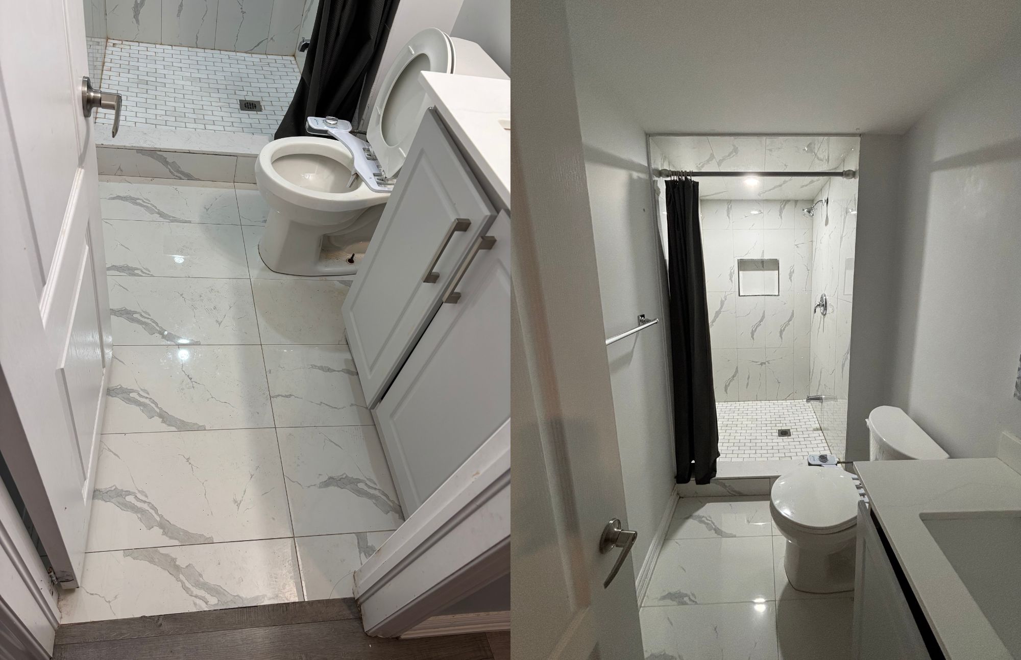 Before and after bathroom cleaning by Signet Facility Group