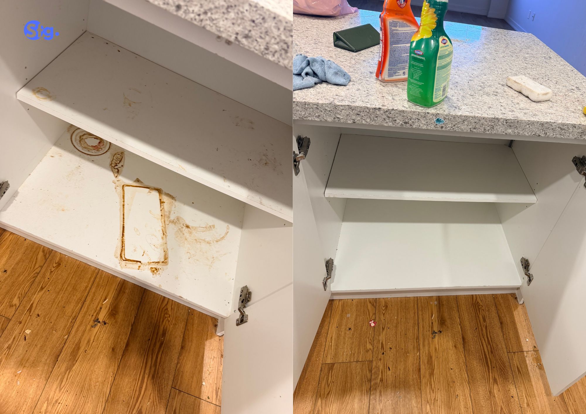 Before and after cabinet cleaning by Signet Facility Group