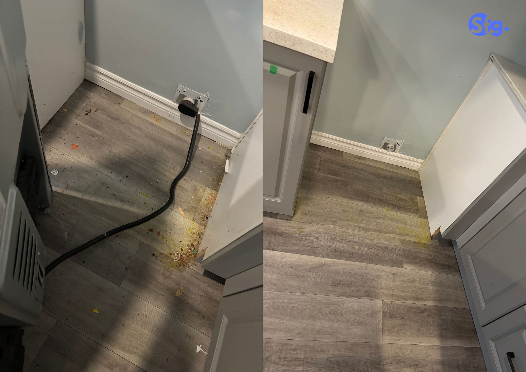 Before and after floor and corner cleaning by Signet Facility Group